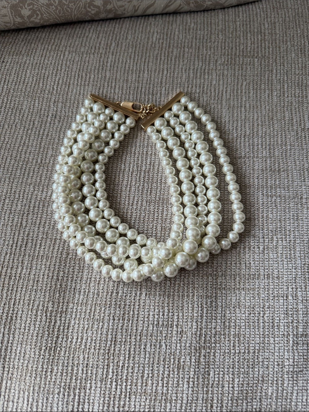 Zara Ivory Multi-Strand Pearl Collar Necklace with Gold-Tone Clasp